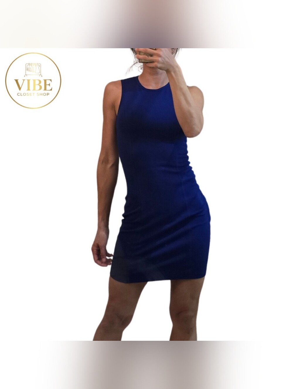 Armani Exchange Royal Blue Sleeveless Bodycon Mini Dress